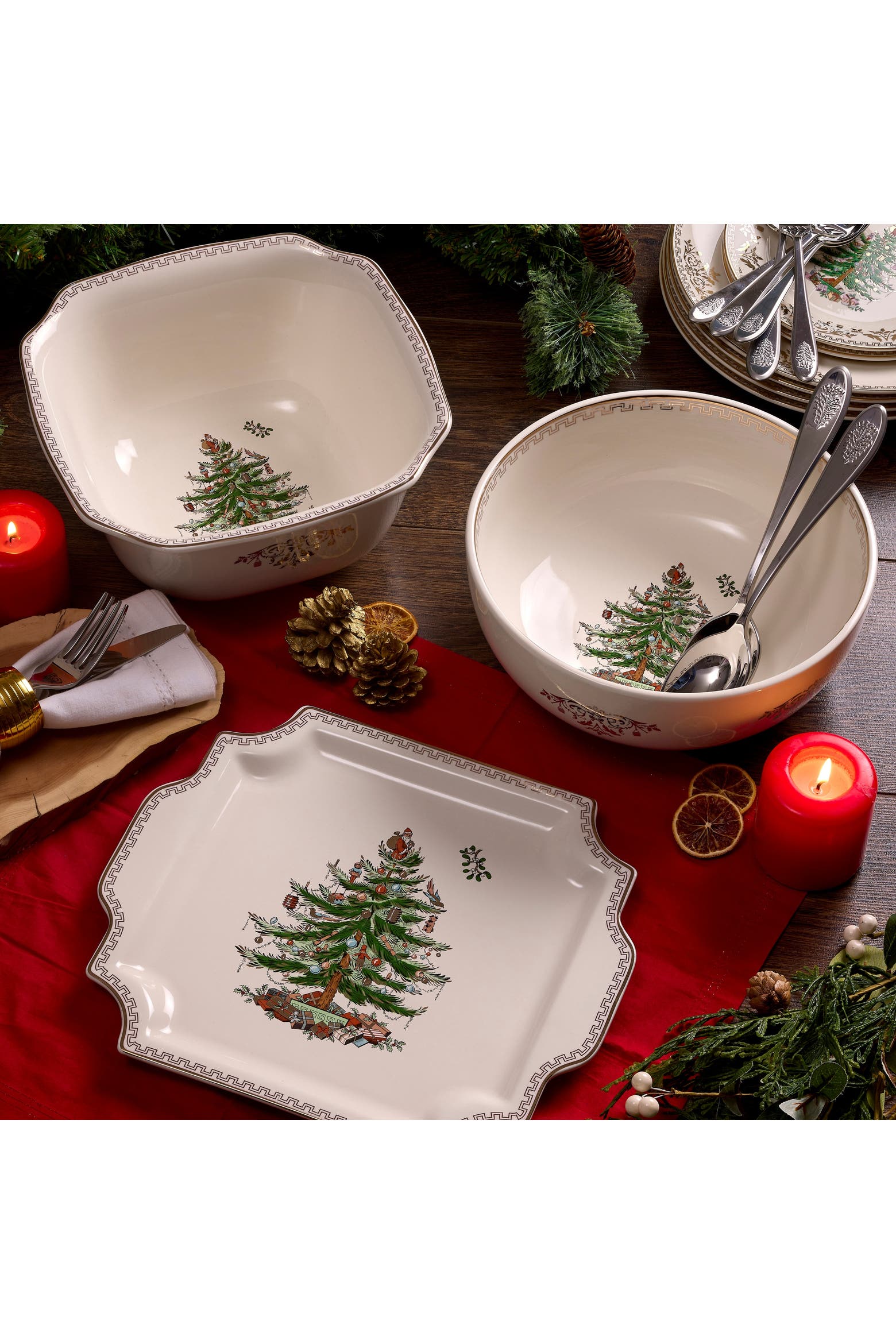 Gold Colure Code Spode Christmas Tree Gold Square Bowl 10