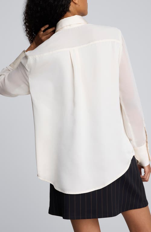 Kenneth Cole Long Sleeve Button Front Sheer Detail Woven Shirt In White