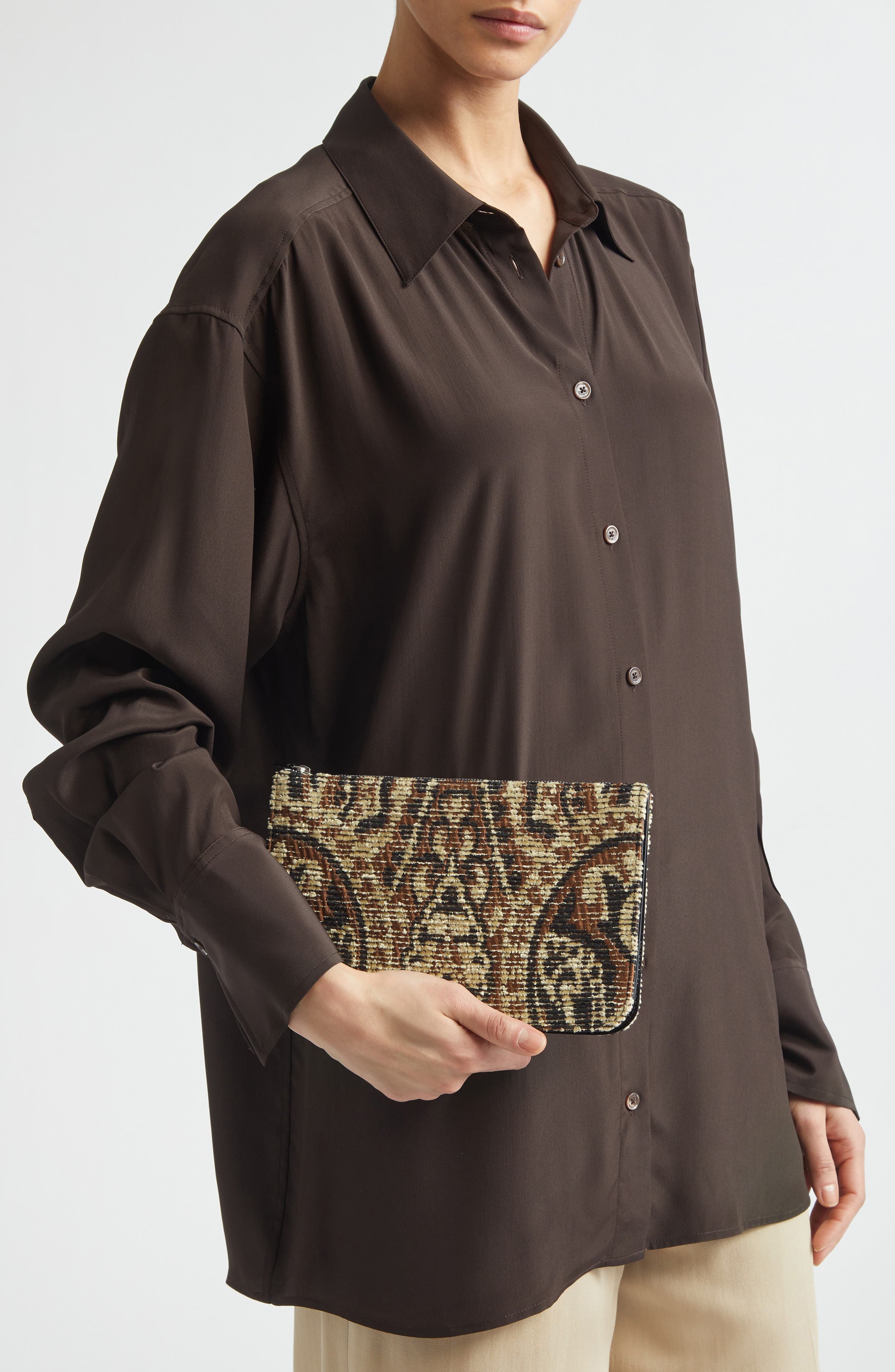 TOTEME Threefold Paisley Clutch, Alternate, color, Rye/ Black
