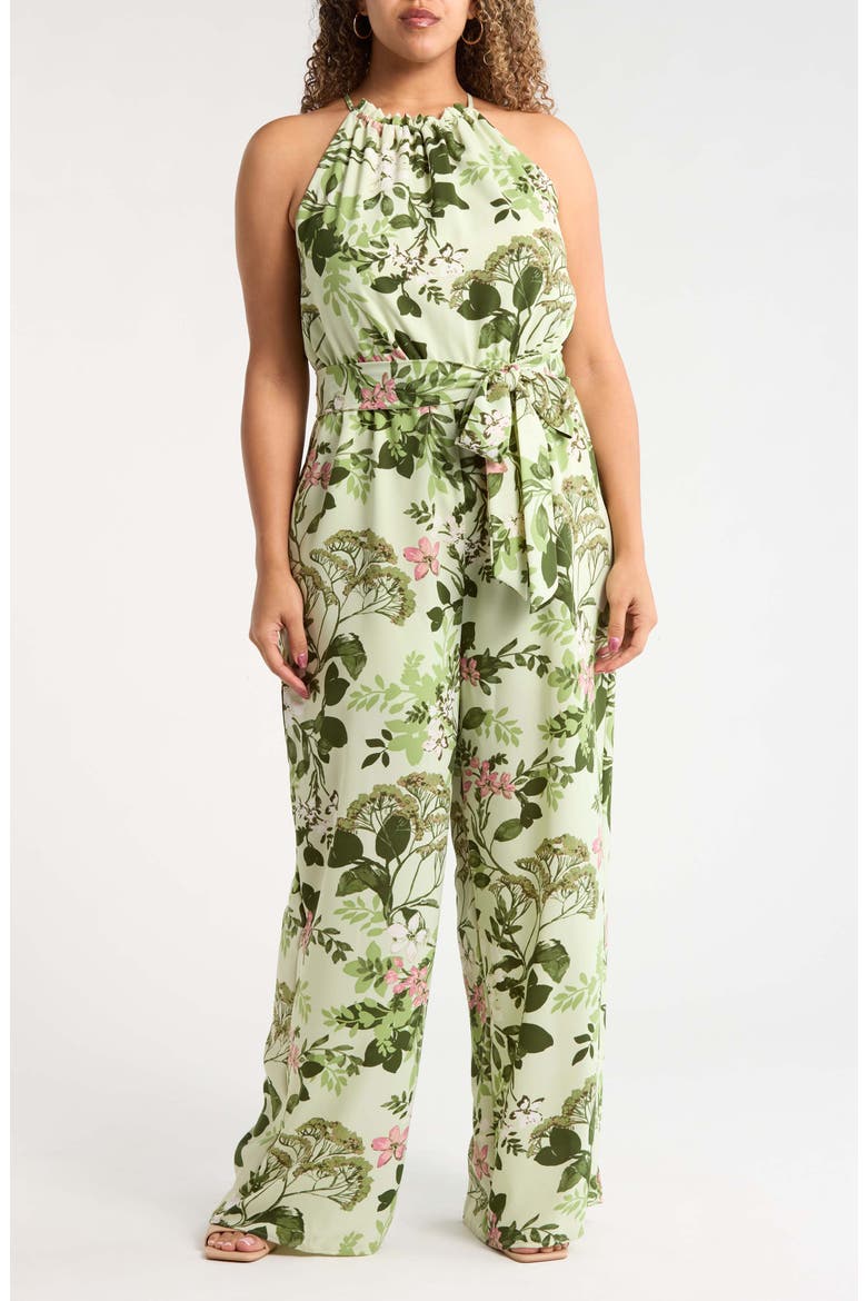 Zane Floral Lighthearted Trapeze Jumpsuit, Main, color, GREEN-PINK-MULTI