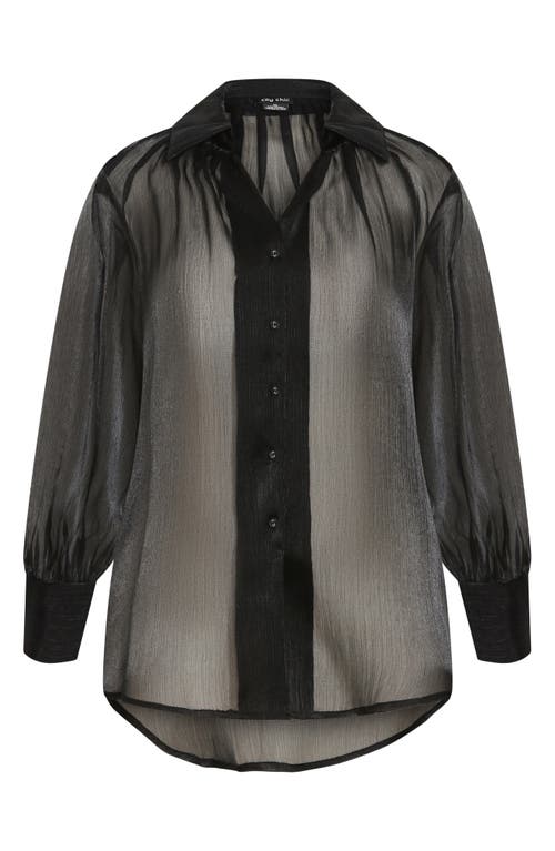 City Chic Iliana Sheer Metallic Shirt In Black