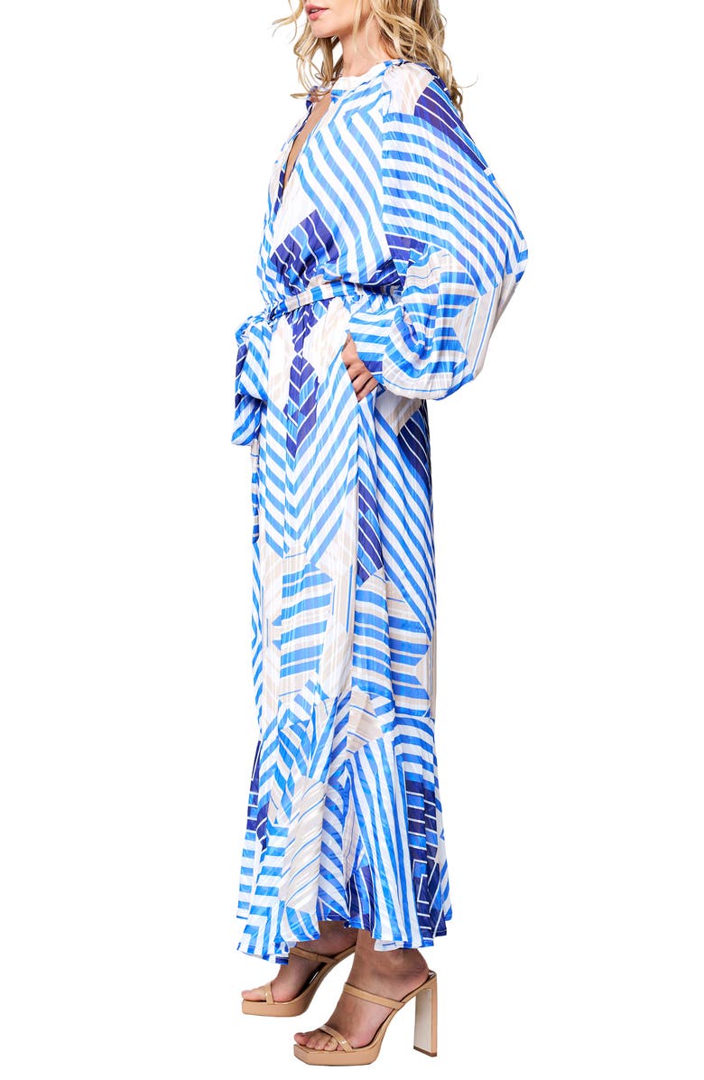 CIEBON Gaeley Print Tie Waist Long Sleeve Maxi Dress, Alternate, color, Blue Multi