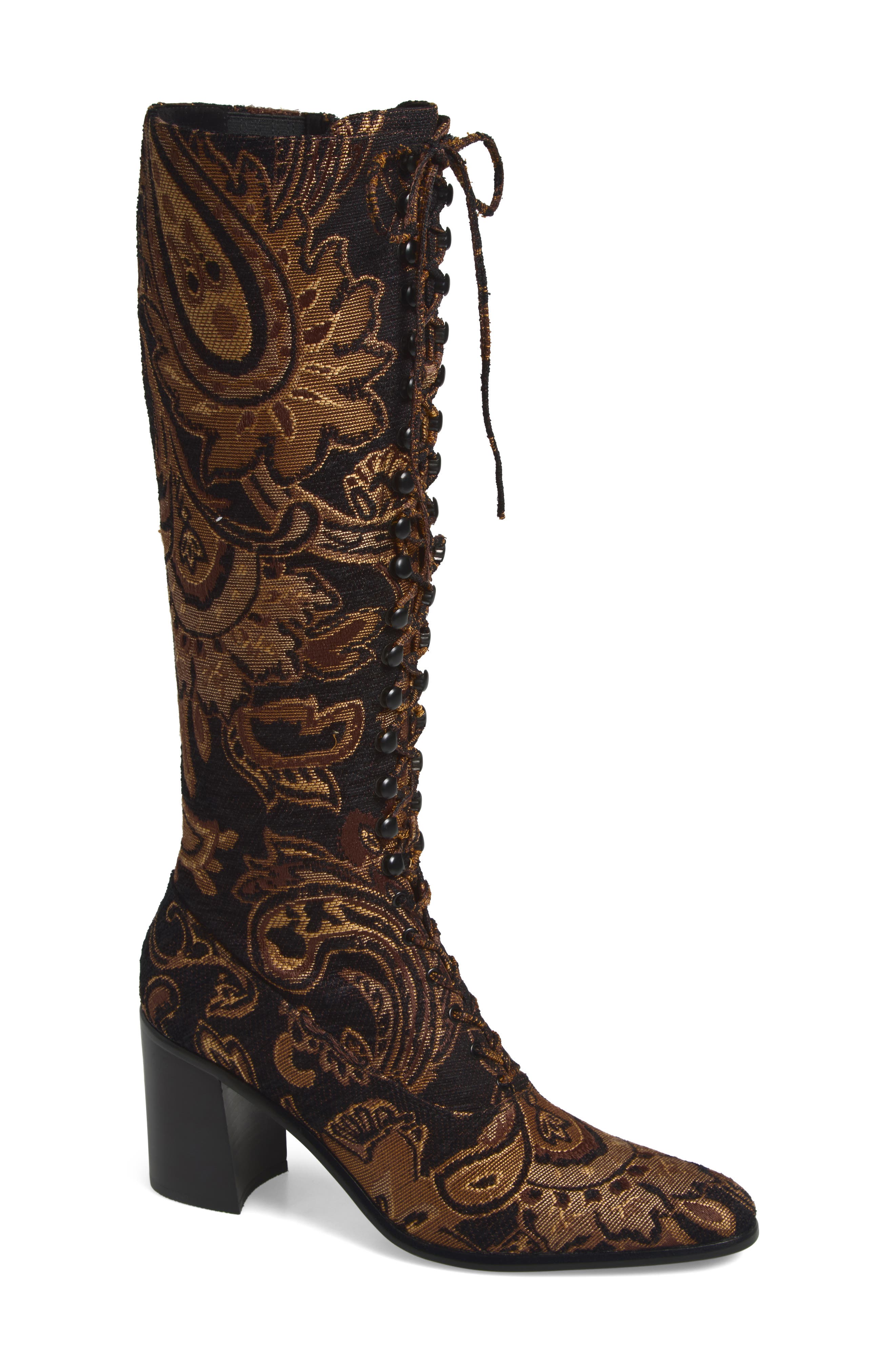 Archille Boot, Main, color, BEIGE BLACK TAPESTRY
