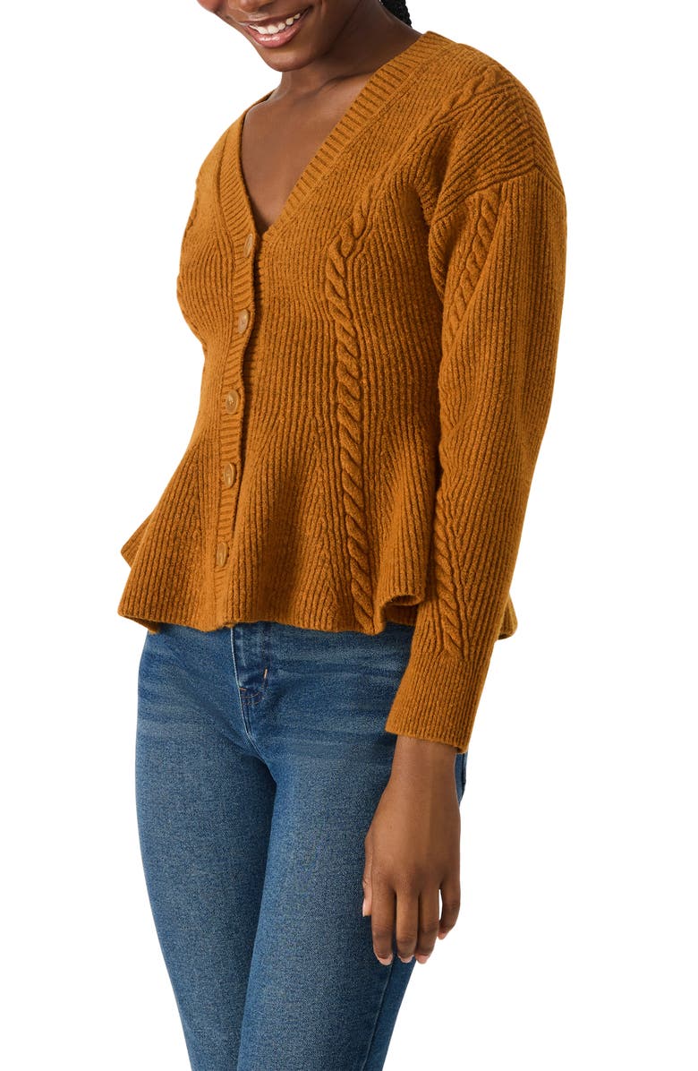 Steve Madden Courtney Rib Peplum Cardigan, Alternate, color, Pumpkin Spice