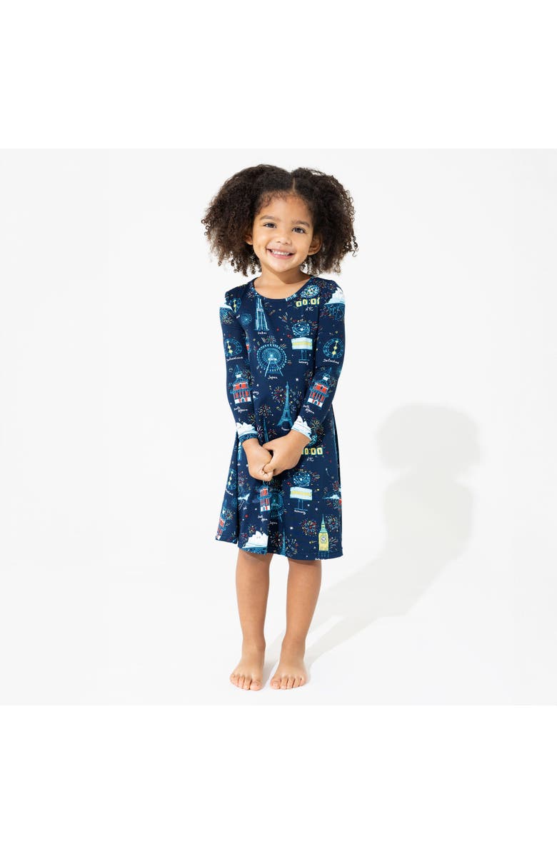 Bellabu Bear Kids' New Year's Worldwide Countdown Long Sleeve Dress, Alternate, color, Worldwide Countdown