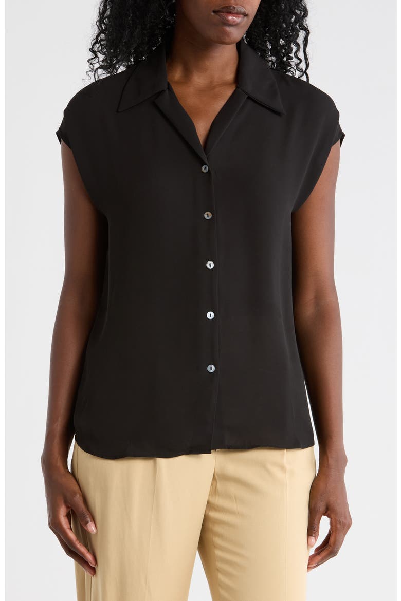 Cap Sleeve Camp Shirt, Main, color, BLACK