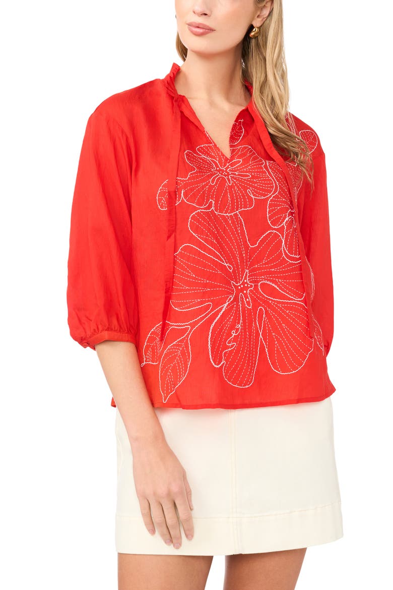 Embroidered Top, Main, color, LOBSTER RED