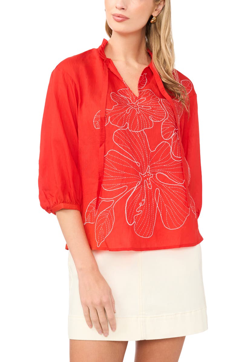 Vince Camuto Embroidered Top, Main, color, Lobster Red