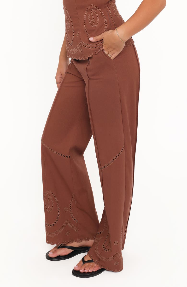 Petal & Pup Dalia Eyelet Wide Leg Pants, Alternate, color, Brown
