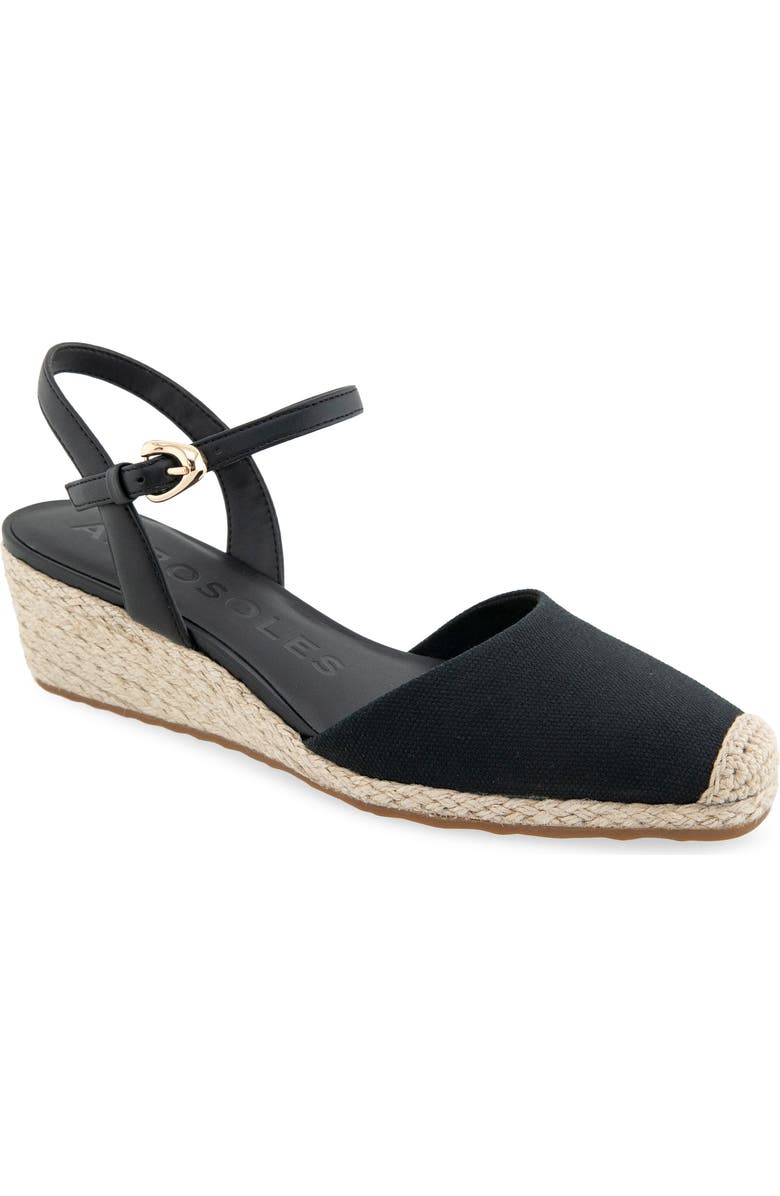 Aerosoles Real Wedge Sandal, Main, color, Black Canvas