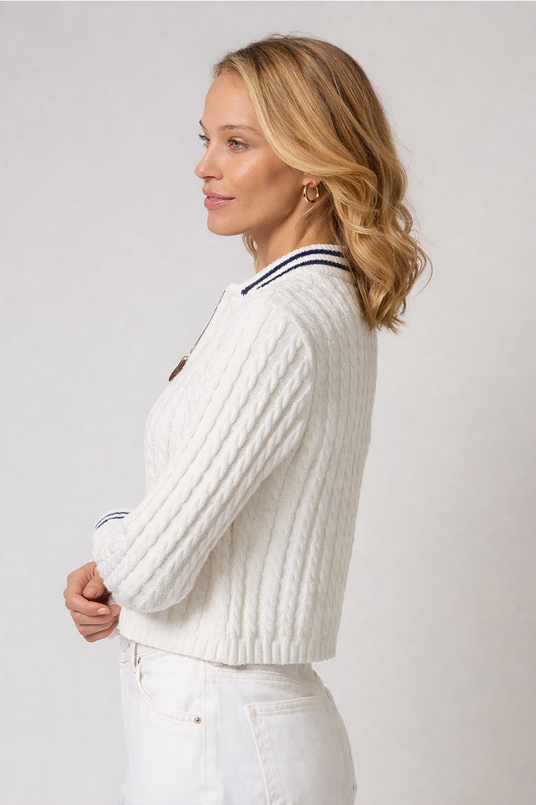 Coen Cable Zip Up Bomber, Alternate, color, WHITE/NAVY