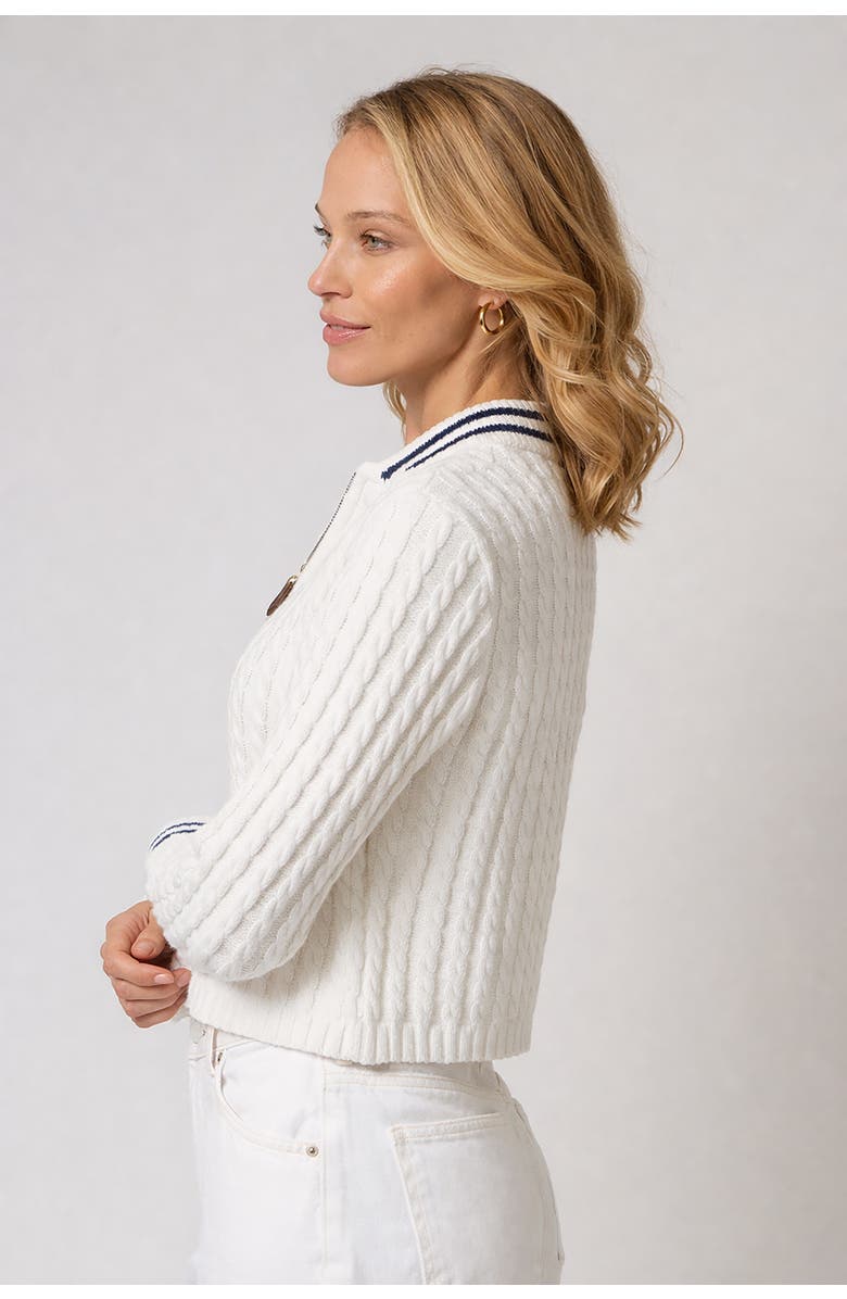 Central Park West Coen Cable Zip Up Bomber, Alternate, color, White/Navy