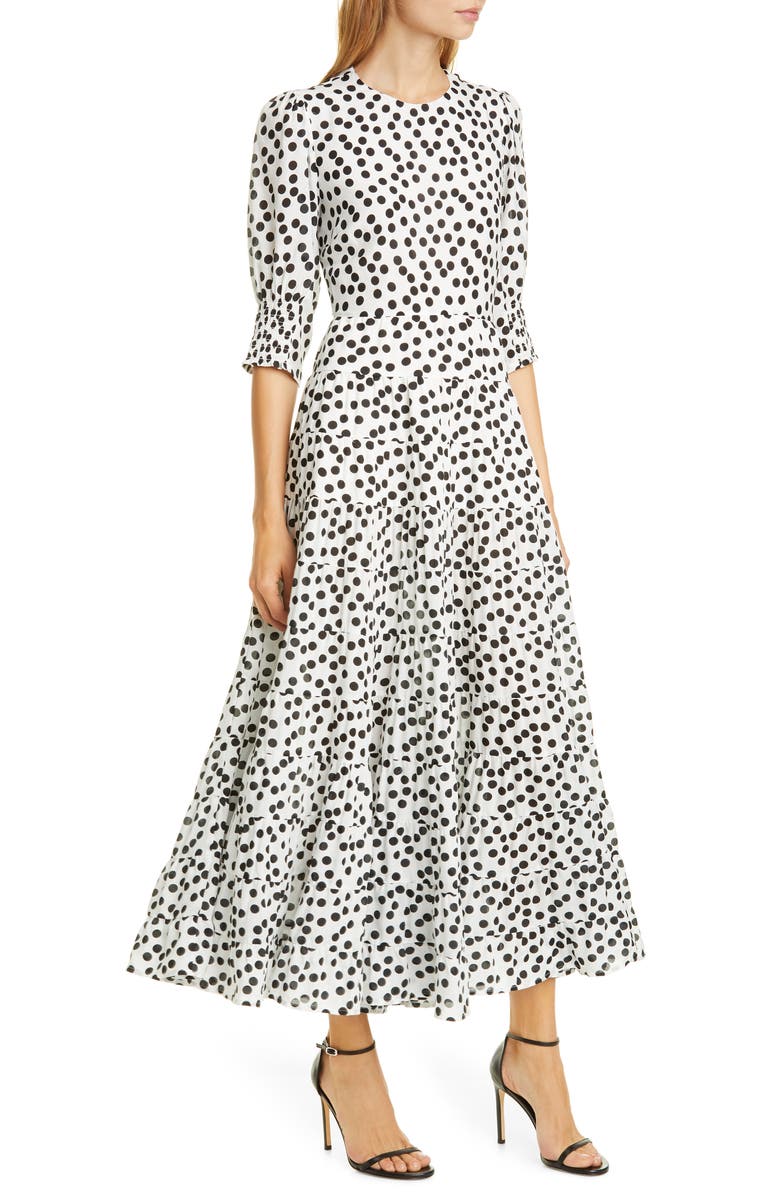 RIXO Agyness Polka Dot Print Cotton & Silk Dress, Main, color, 