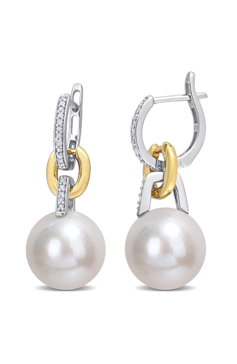 Julianna B. Pearl & Diamond Link Huggie Earrings 14k, Main, color, White Gold