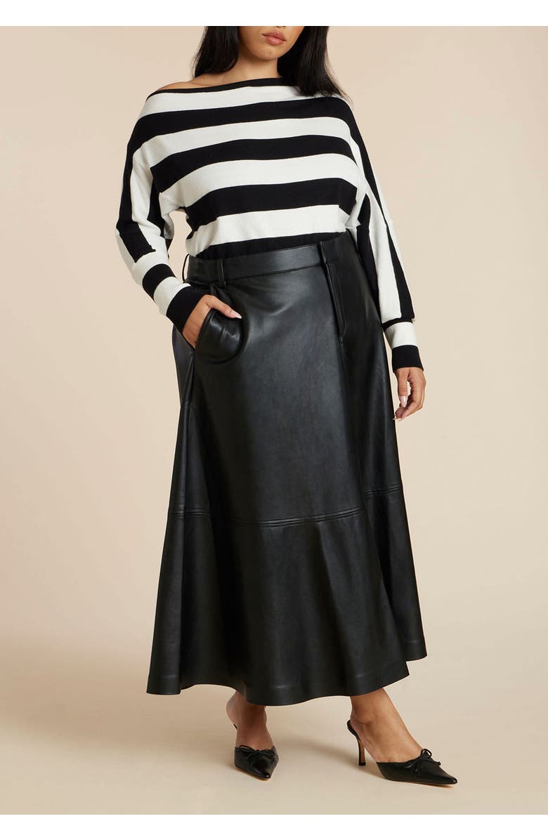 ELOQUII Asym Striped Sweater, Alternate, color, Black White Stripe