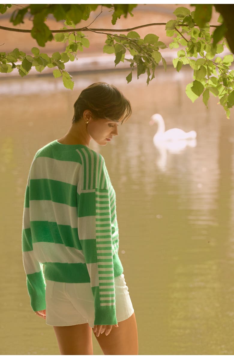 Brodie Pure Cashmere Beach Stripe 100% Cashmere Sweater, Alternate, color, Spring Green