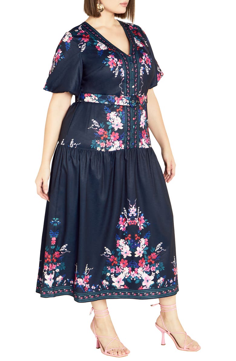 City Chic Zuri Floral Belted Midi Dress, Alternate, color, 