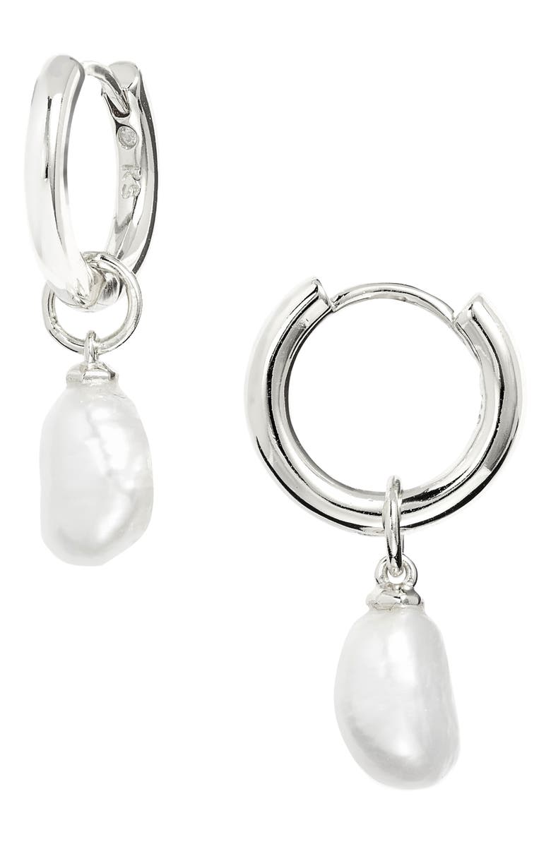 Kendra Scott Willa Baroque Pearl Huggie Earrings, Main, color, White Pearl