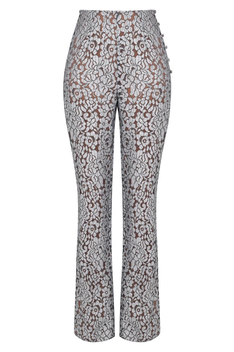 Mara Floral Lace Straight Leg Trousers, Alternate, color, SILVER