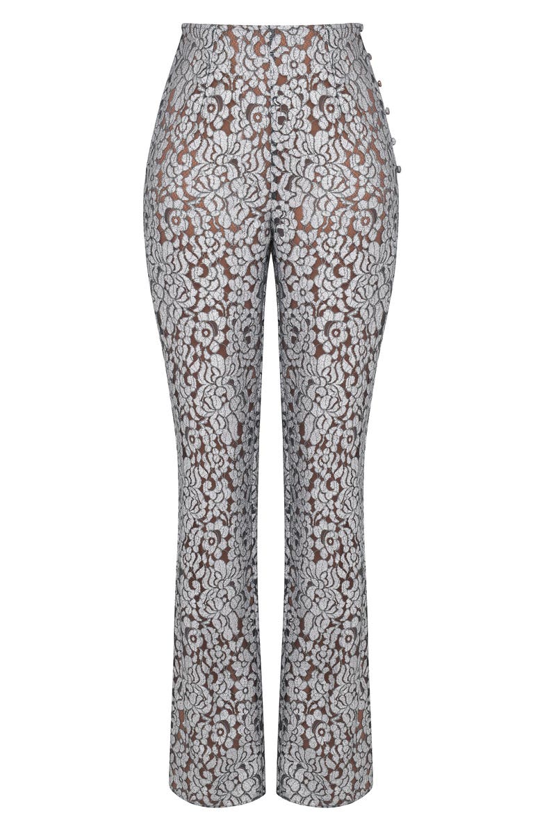 HOUSE OF CB Mara Floral Lace Straight Leg Trousers, Alternate, color, Silver