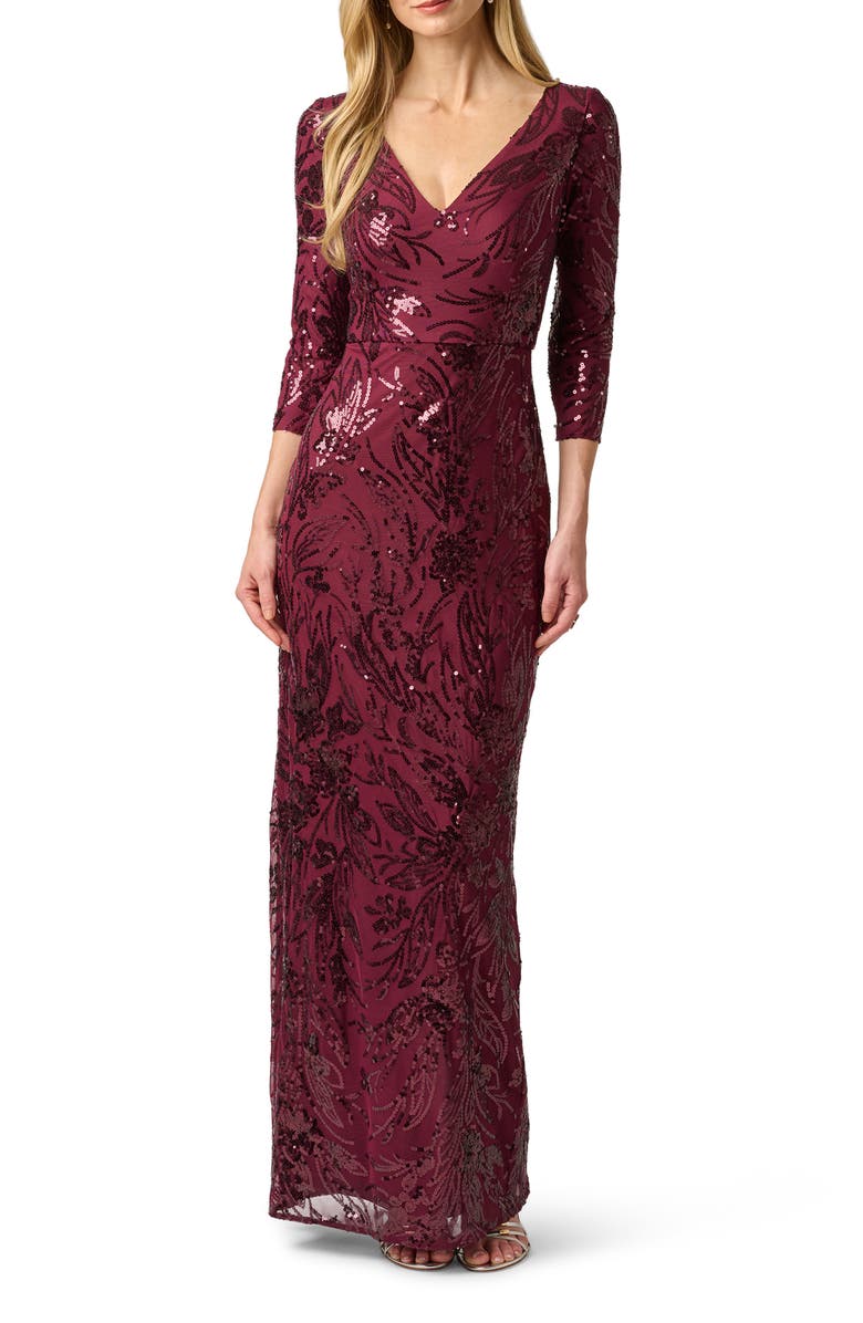 Adrianna Papell Sequin Gown, Alternate, color, Deep Wine