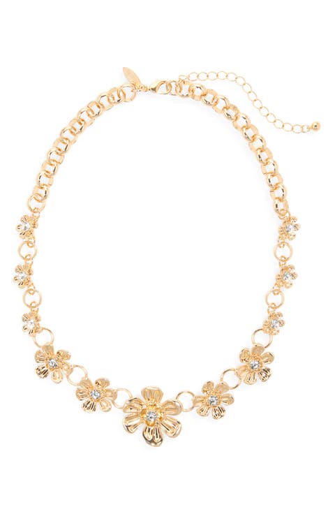 Crystal Flower Frontal Necklace