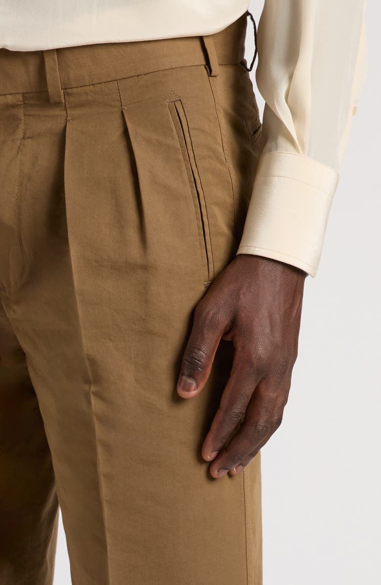TOM FORD Fluid Double Pleat Cotton & Silk Poplin Pants, Alternate, color, Chestnut
