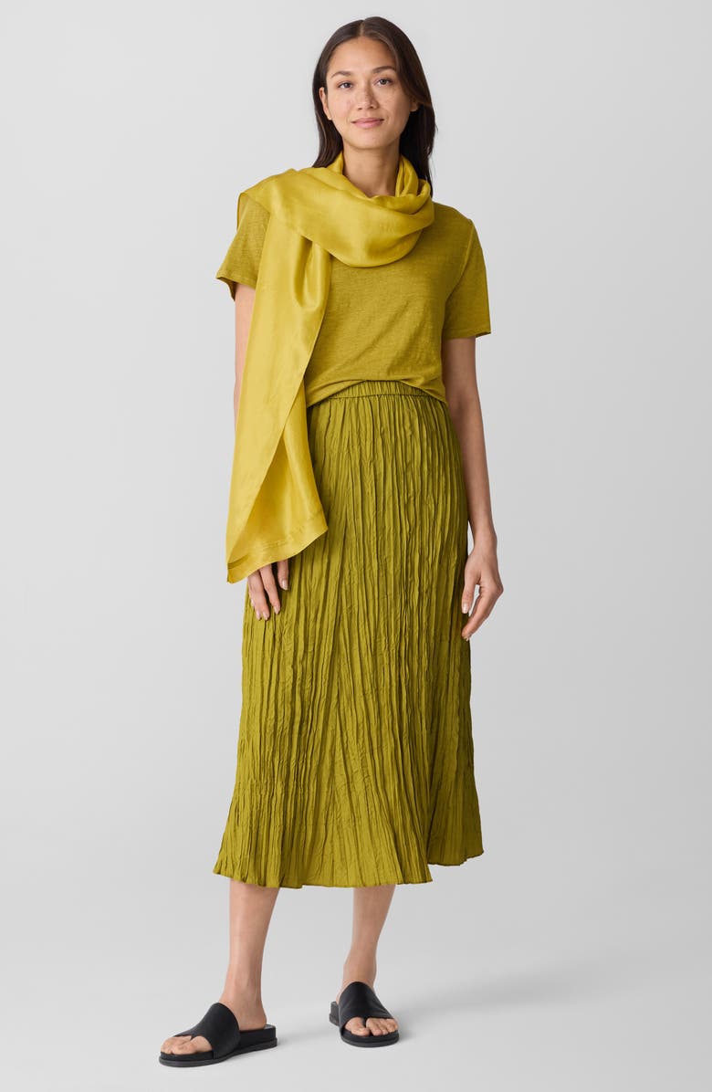 Eileen Fisher Crinkled Silk Midi Skirt, Alternate, color, Golden Pear