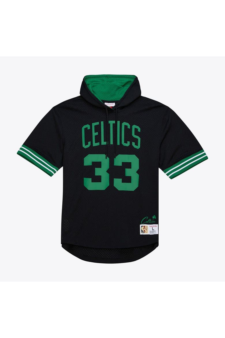 Men's Mitchell & Ness Larry Bird Black Boston Celtics Mesh Name & Number Short Sleeve Hoodie, Main, color, Black