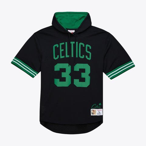Men's Mitchell & Ness Larry Bird Black Boston Celtics Mesh Name & Number Short Sleeve Hoodie