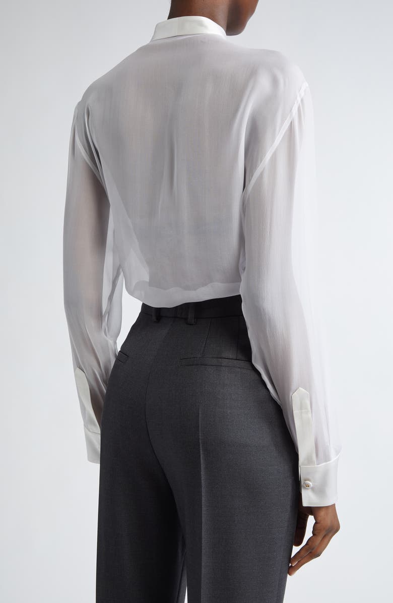 Dolce&Gabbana Sheer Silk Chiffon Tie Neck Shirt, Alternate, color, W0800 Bianco Ottico
