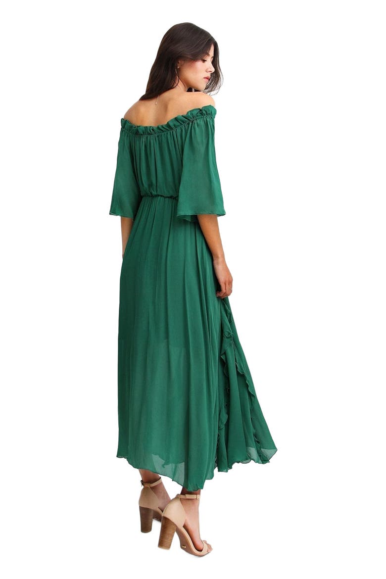 Amour Amour Ruffled Midi Dress, Alternate, color, Dark Green