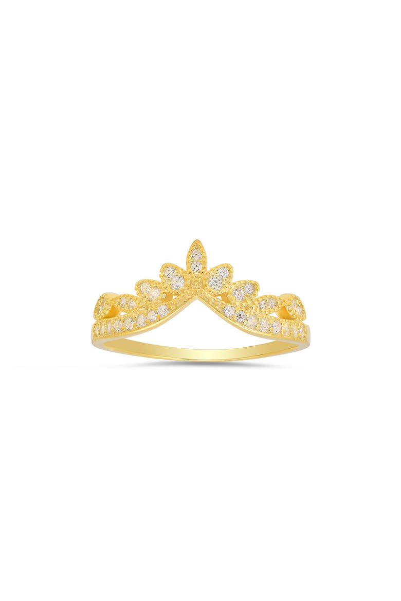 Vintage Floral 'V' Cubic Zirconia Ring, Main, color, GOLD