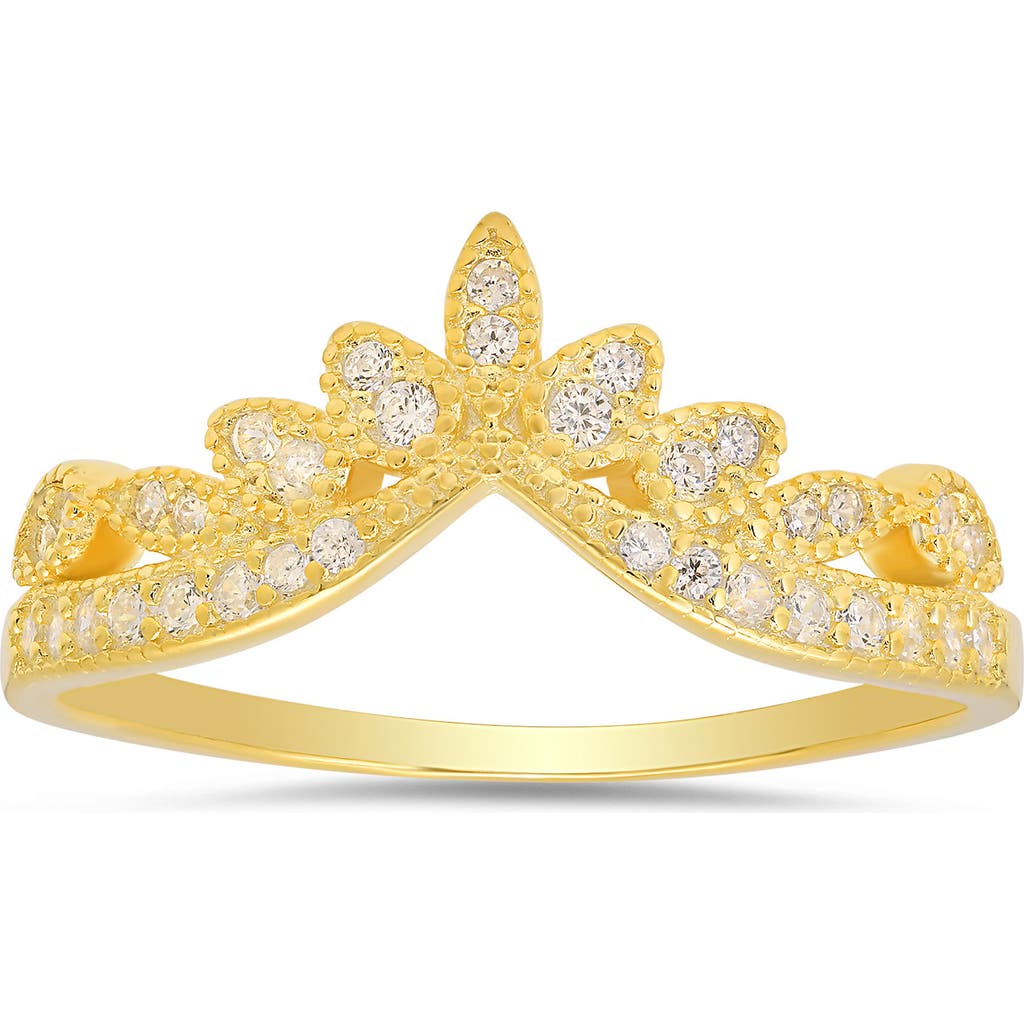 Queen Jewels Vintage Floral 'v' Cubic Zirconia Ring In Gold