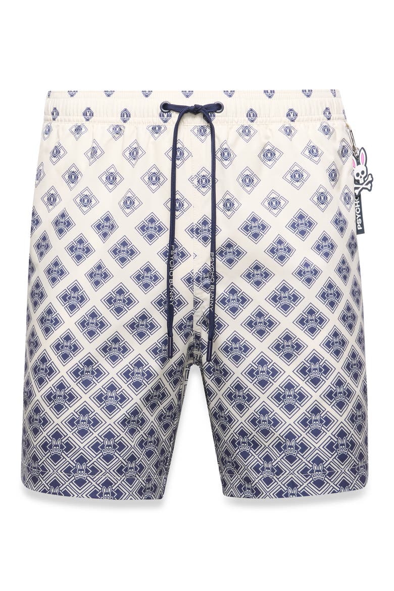 Tobias Geo Print 6-Inch Swim Trunks, Alternate, color, PRISTINE
