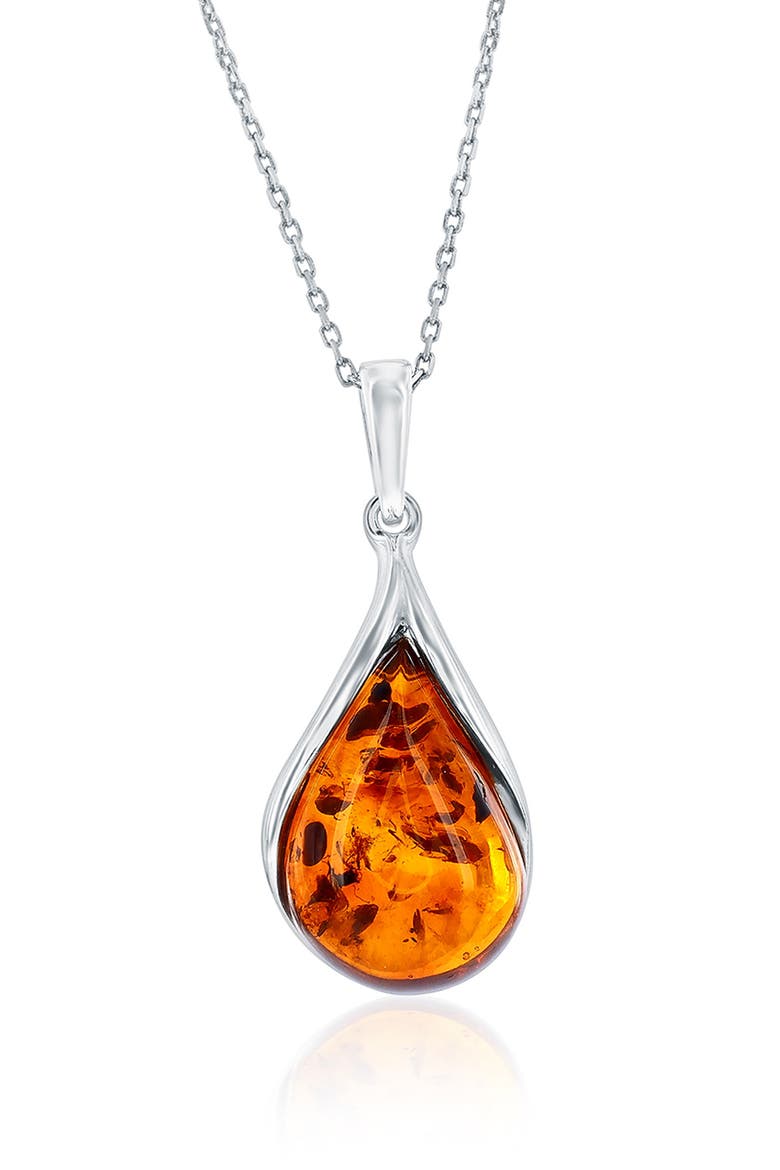 Teardrop Amber Pendant Necklace, Main, color, AMBER