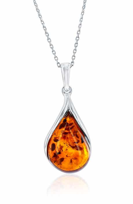 SIMONA Teardrop Amber Pendant Necklace