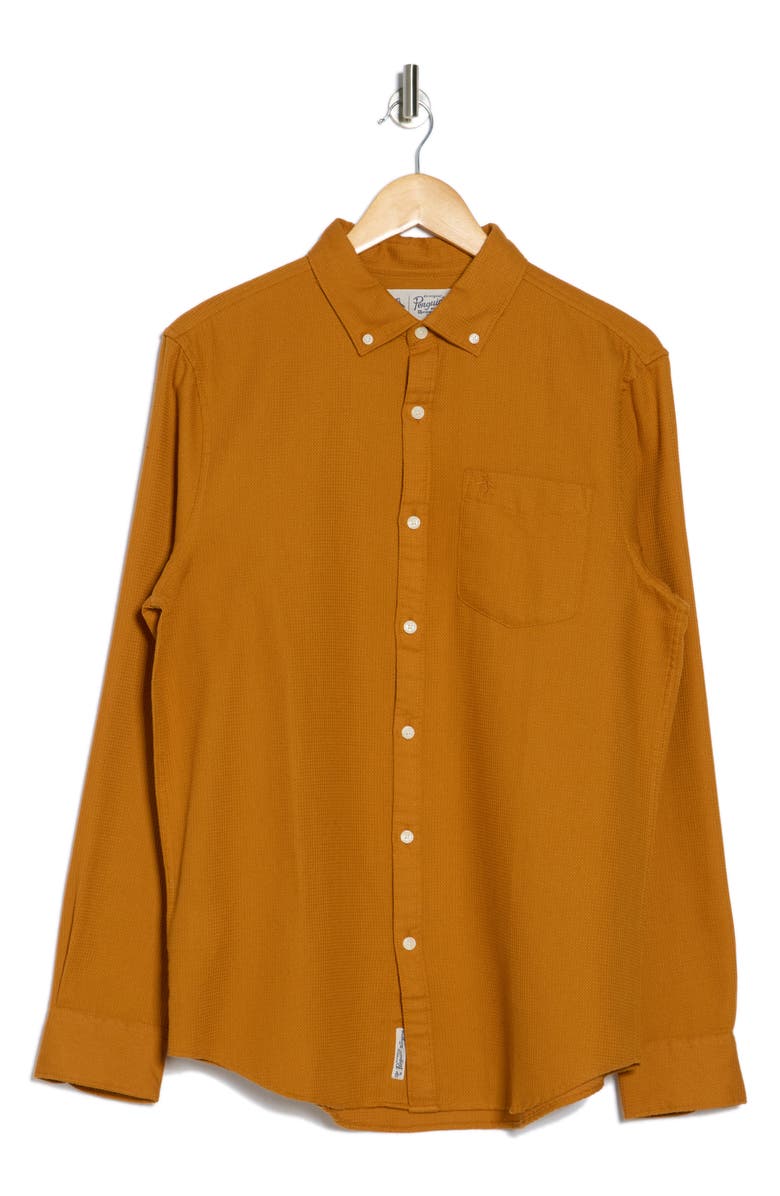 Original Penguin Waffle Weave Long Sleeve Button-Down Shirt, Alternate, color, Sudan Brown