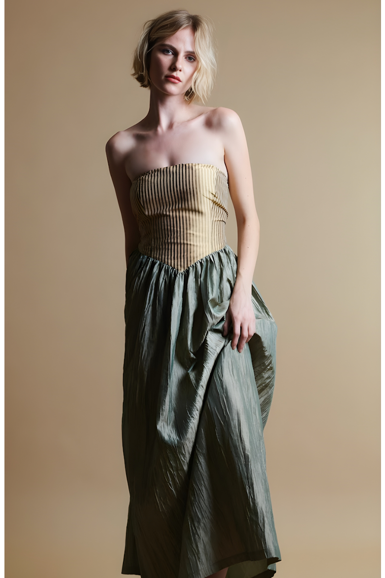 Roxanne Long Dress, Alternate, color, Cream / Moss