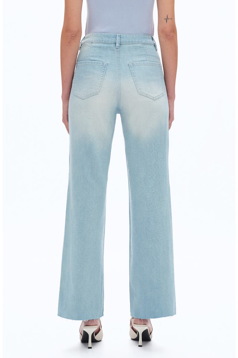 Crystal Embroidered Raw Hem High Waist Relaxed Straight Leg Jeans, Alternate, color, LIGHT BLUE