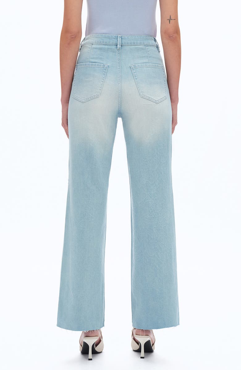 Bayeas Crystal Embroidered Raw Hem High Waist Relaxed Straight Leg Jeans, Alternate, color, Light Blue