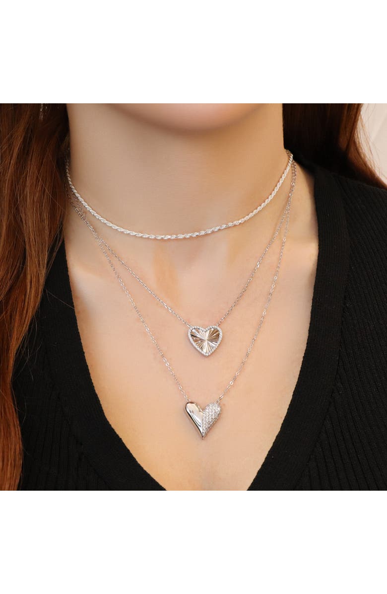 The Lovery Fine Jewelry Half & Half CZ Single Heart Necklace, Alternate, color, Sterling Silver