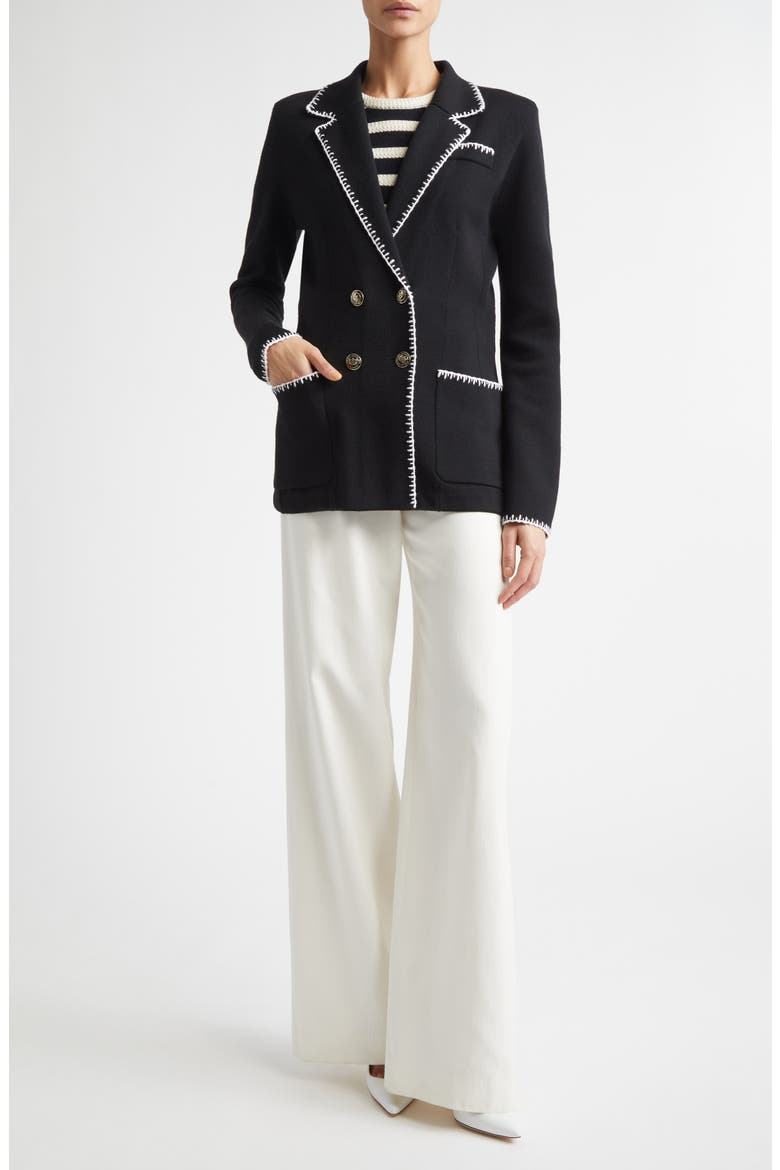 Signature Wool Blend Double Face Knit Jacket, Alternate, color, BLACK / ALABASTER