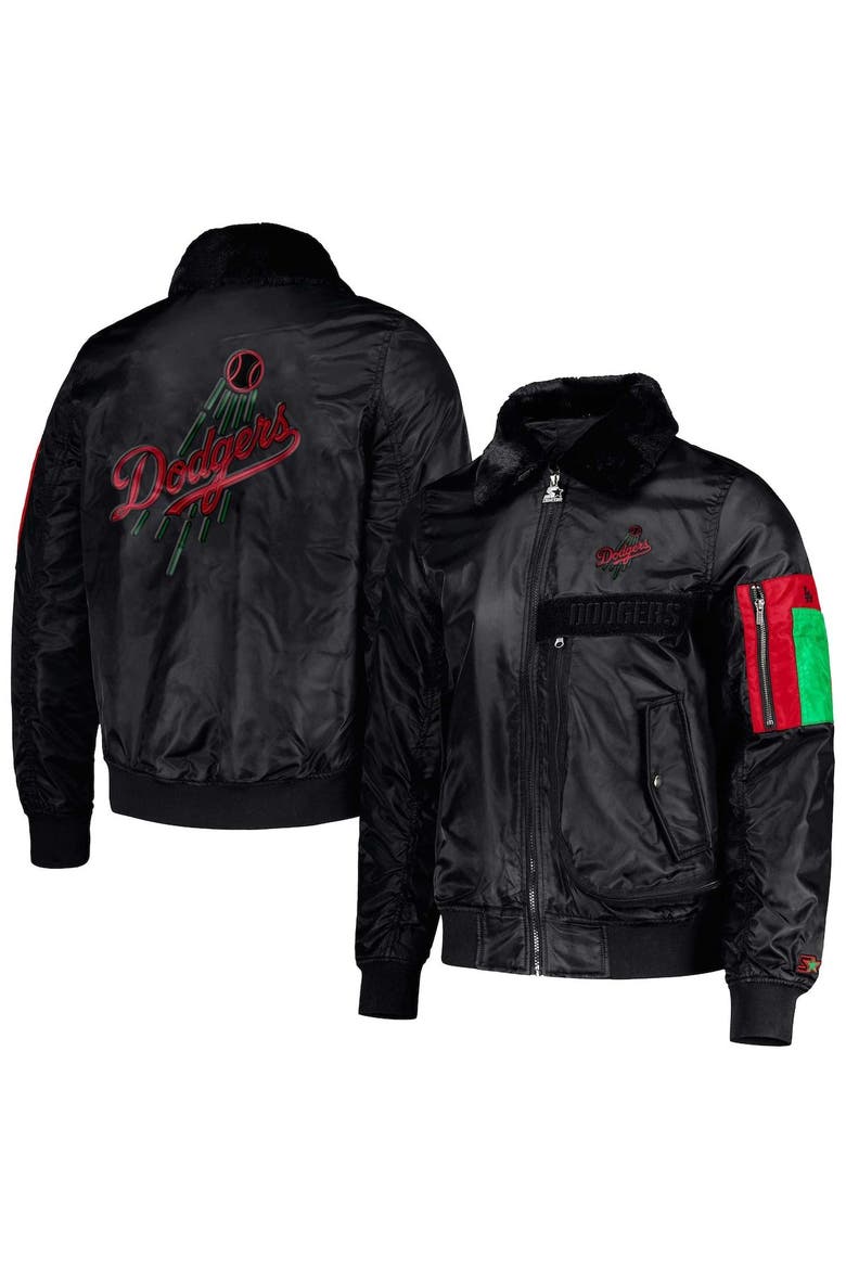 Men's Starter x Ty Mopkins Black Los Angeles Dodgers Black History Month Satin Full-Zip Jacket, Main, color, Black
