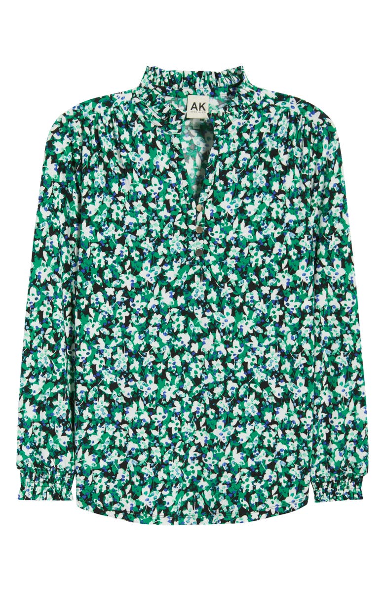 AK ANNE KLEIN Ruffle Neck Smocked Cuff Top, Alternate, color,