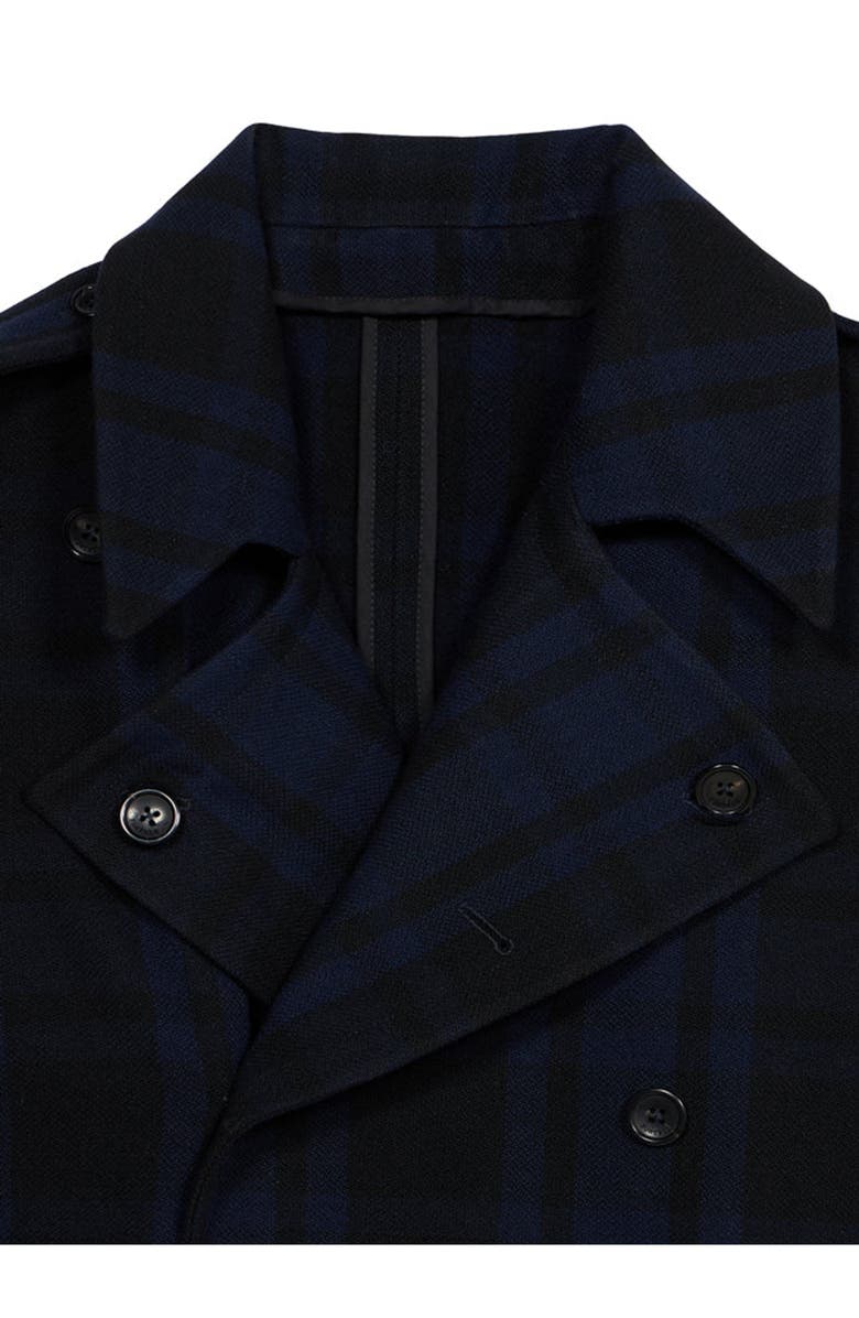Fortela Winston Double-Breasted Checked Wool Coat, Alternate, color, Navy Blue