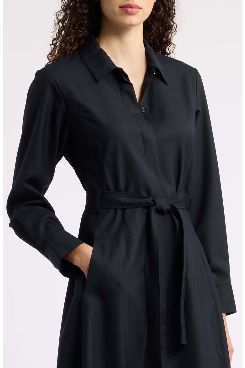 Belted Long Sleeve Midi Dress, Alternate, color, BLACK