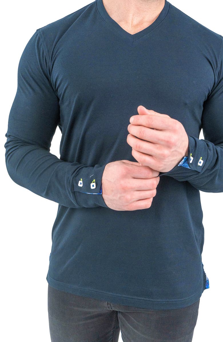 Maceoo Edison Solid Crypt Print Accent V-Neck Cotton Sweater, Alternate, color, 