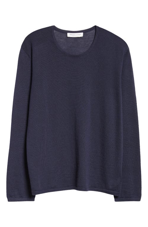 Johnstons Of Elgin Superfine Cashmere & Silk Crewneck Sweater In Dark Navy