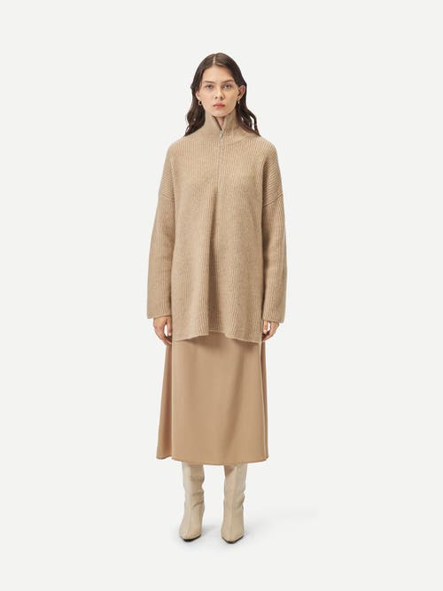 Gobi Mongolian Cashmere Cashmere Quarter-zip Sweater In Warm Grey